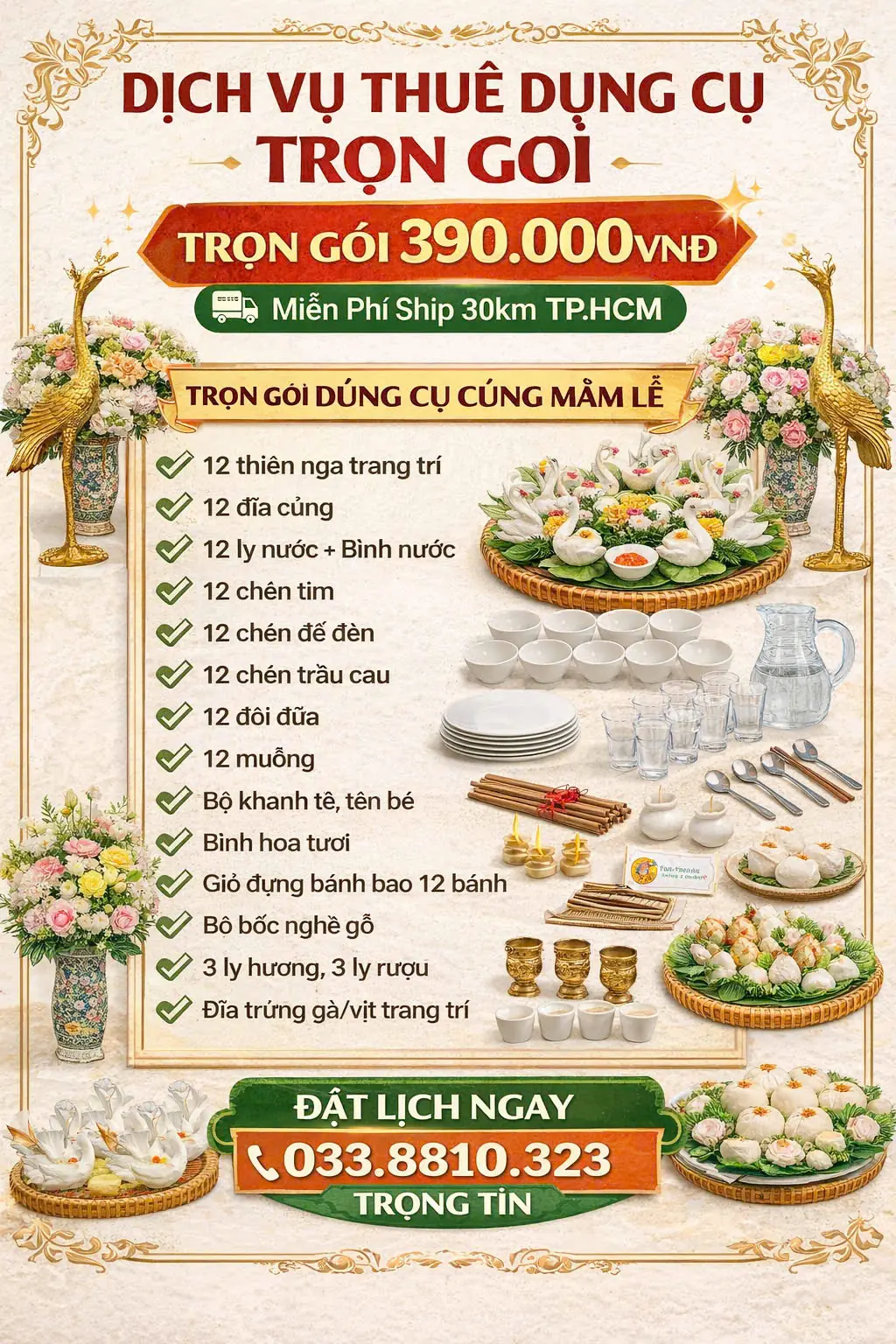 Dịch Vụ Thuê Dụng Cụ Cúng Mâm Lễ Trọn Gói Chỉ 390.000đ Tại TP.HCM